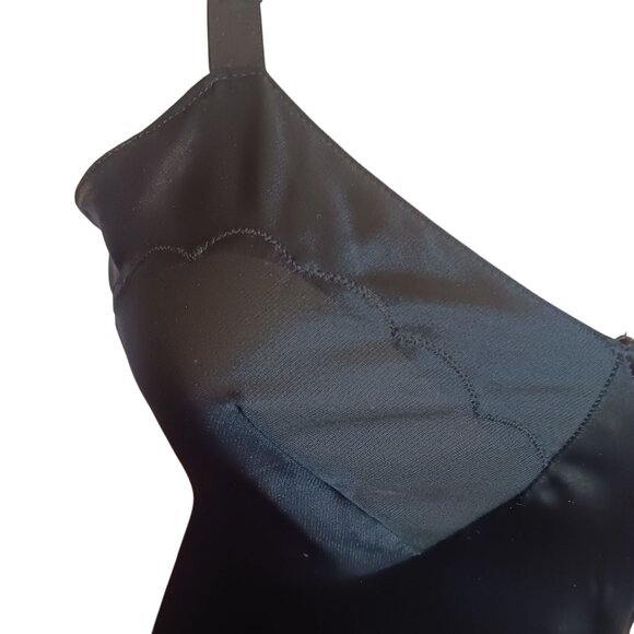 Vintage Charmode 1960's 11 Petite Junior Black Satin Spaghetti Strap Slip Dress - Picture 4 of 8
